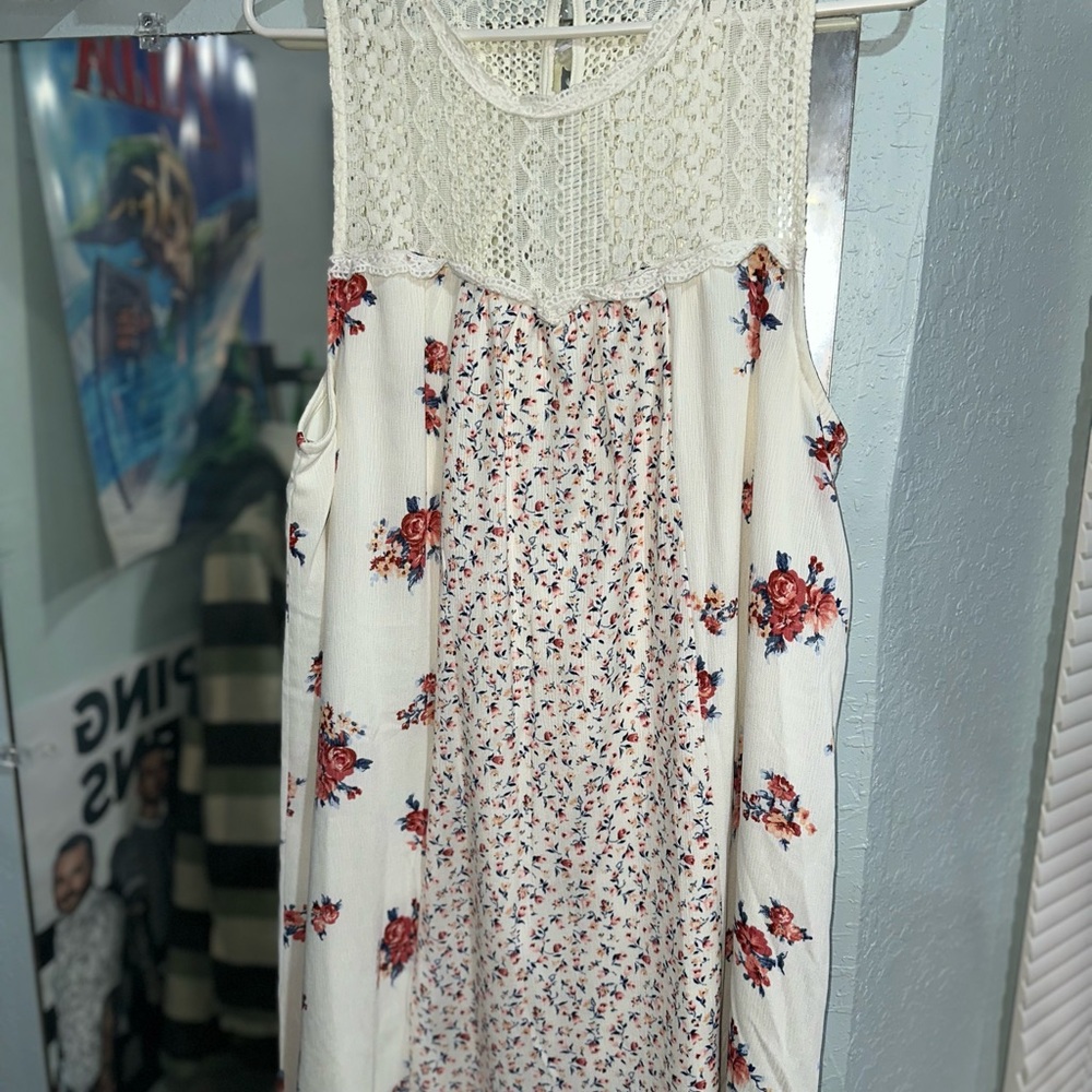 Floral Sleeveless Dress with Lace Top
